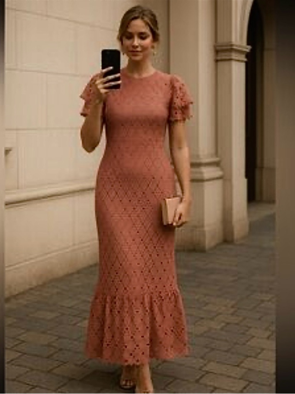 JessaKae Dusty Rose Crochet Maxi Dress puff Sleeve